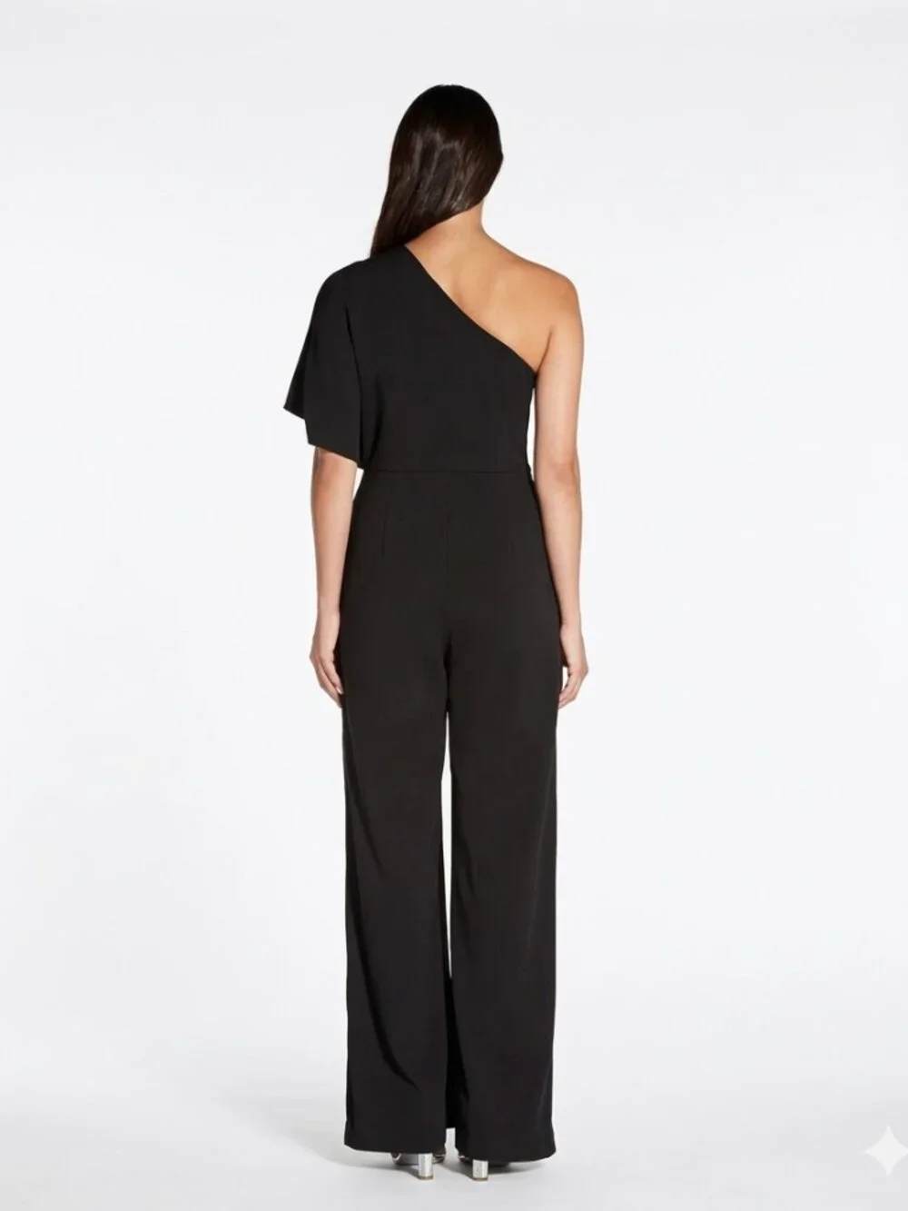 NWT Adrianna Papell Black Melania One Shoulder Crepe Jumpsuit Size 4P 4 Petite - Picture 2 of 8